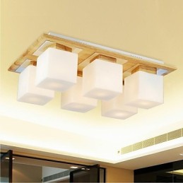 Oak Ceiling Lamp Six Lights Oak and Glass 220~240V