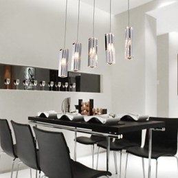 Modern Contemporary Island Crystal Chrome Metal Pendant Light