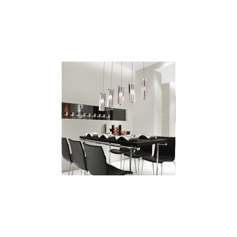 Modern Contemporary Island Crystal Chrome Metal Pendant Light