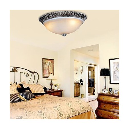 Dark Brown Flush Mount Light Glass Resin Pattern Carving European Classic