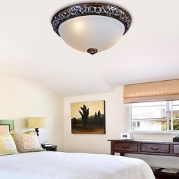 Flush Mount Light Glass Resin Silver Carving European Classic