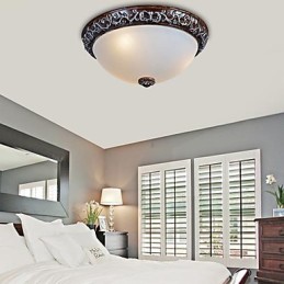 Flush Mount Light Glass Resin Silver Carving European Classic