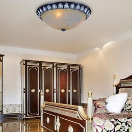 Flush Mount Light Pattern Glass Resin Silver Carving European Classic