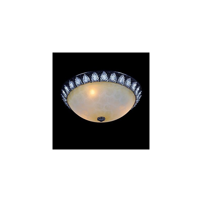 Flush Mount Light Pattern Glass Resin Silver Carving European Classic