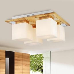Oak Ceiling Lamp Four Lights Oak and Glass 220~240V (HY9024)