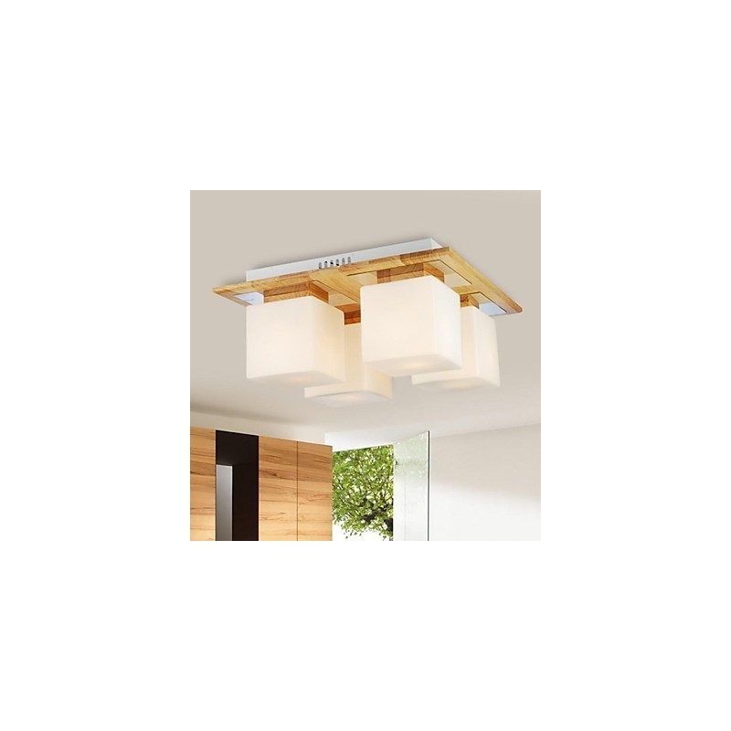 Oak Ceiling Lamp Four Lights Oak and Glass 220~240V (HY9024)