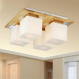 Oak Ceiling Lamp Four Lights Oak and Glass 220~240V (HY9024)
