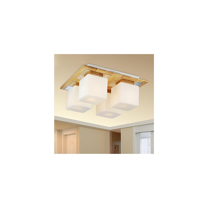 Oak Ceiling Lamp Four Lights Oak and Glass 220~240V (HY9024)