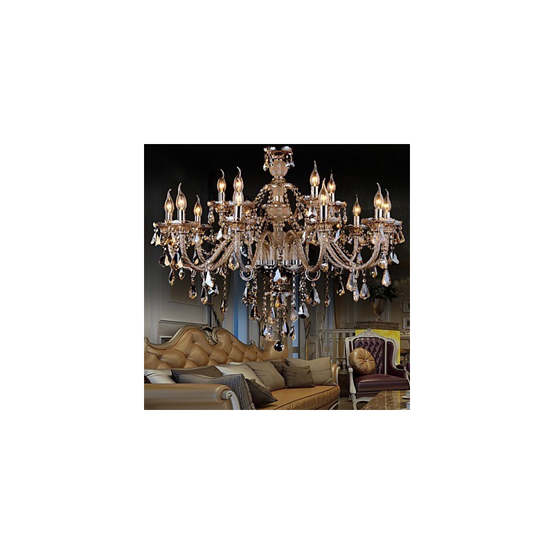 Chandelier Crystal Cognac Color Luxury Modern 2 Tiers Living 15 Lights