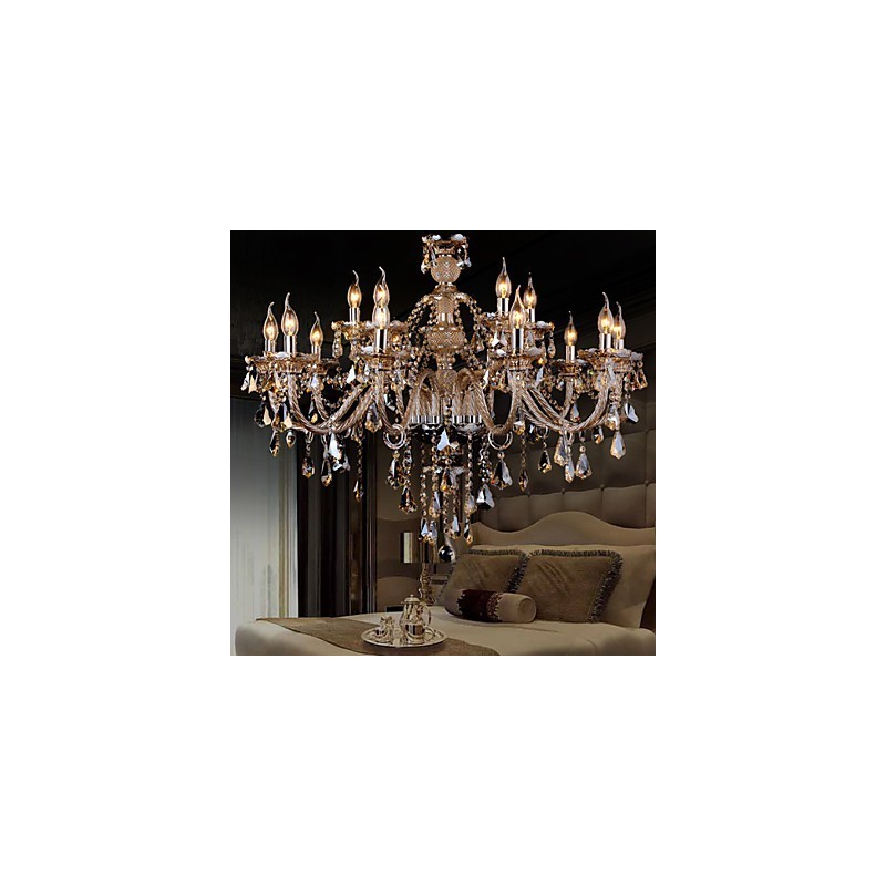 Chandelier Crystal Cognac Color Luxury Modern 2 Tiers Living 15 Lights