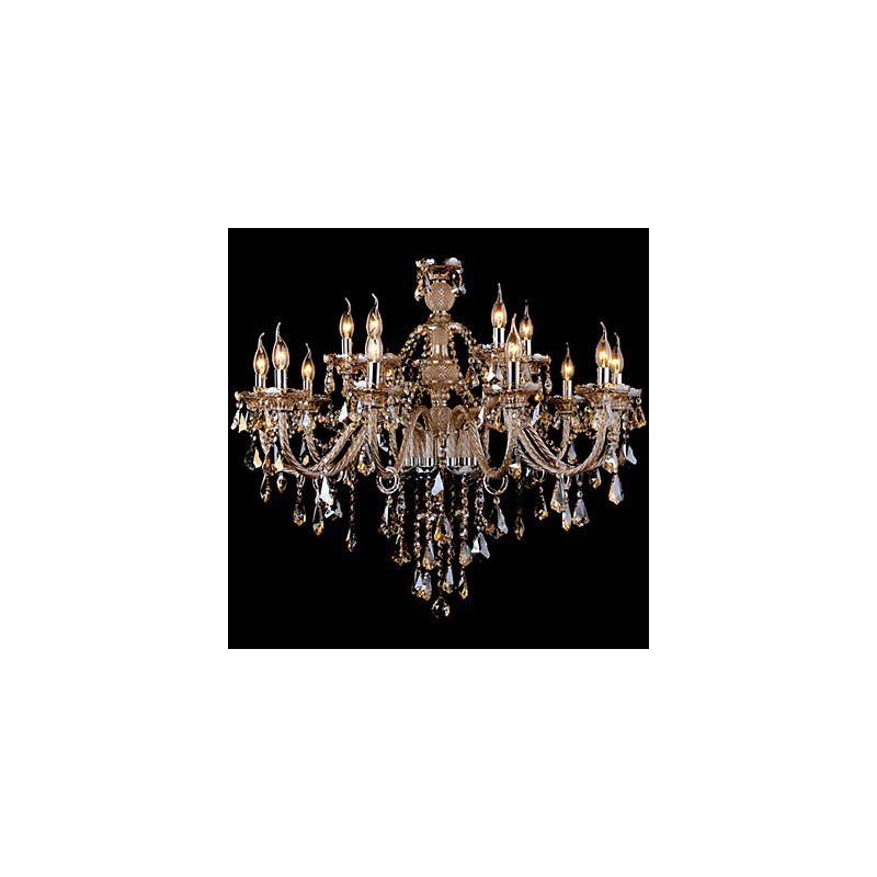 Chandelier Crystal Cognac Color Luxury Modern 2 Tiers Living 15 Lights