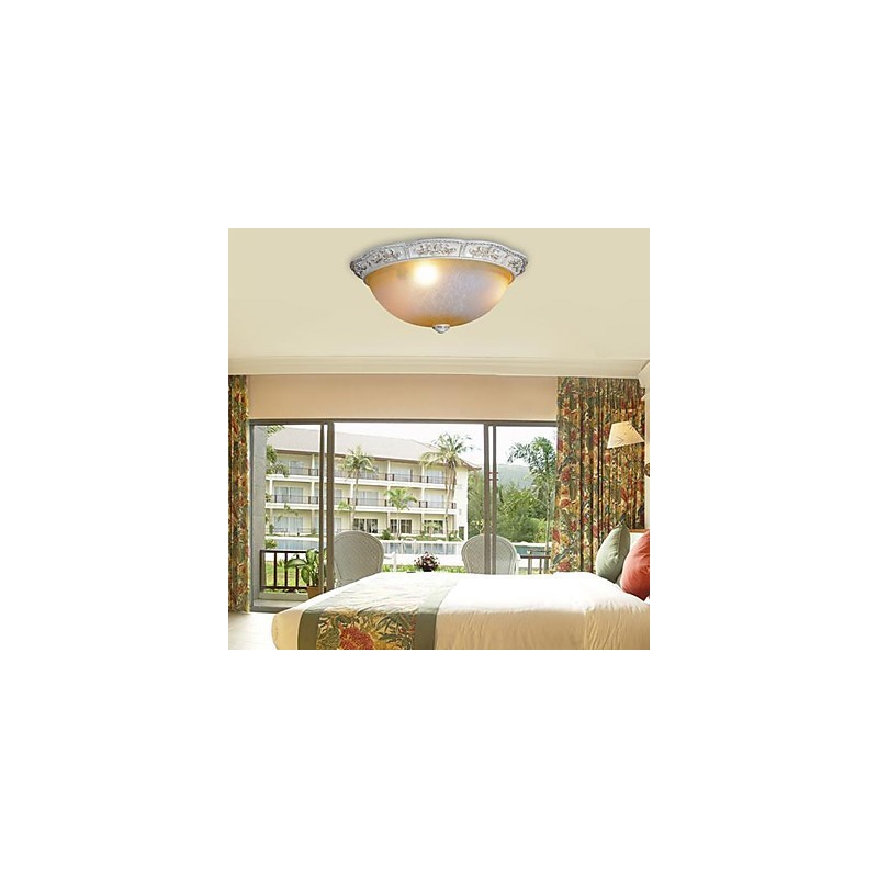White Flush Mount Light Yellow White Glass Resin Pattern Carving European Classic