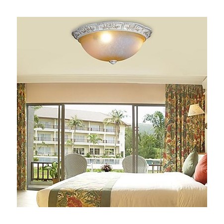 White Flush Mount Light Yellow White Glass Resin Pattern Carving European Classic