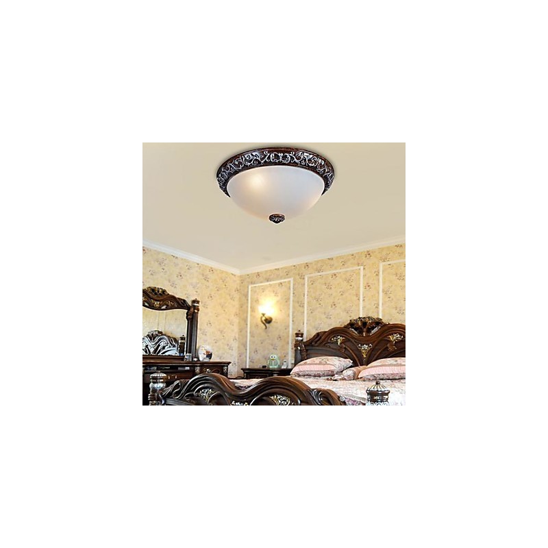 Flush Mount Light Glass Resin Silver Carving European Classic