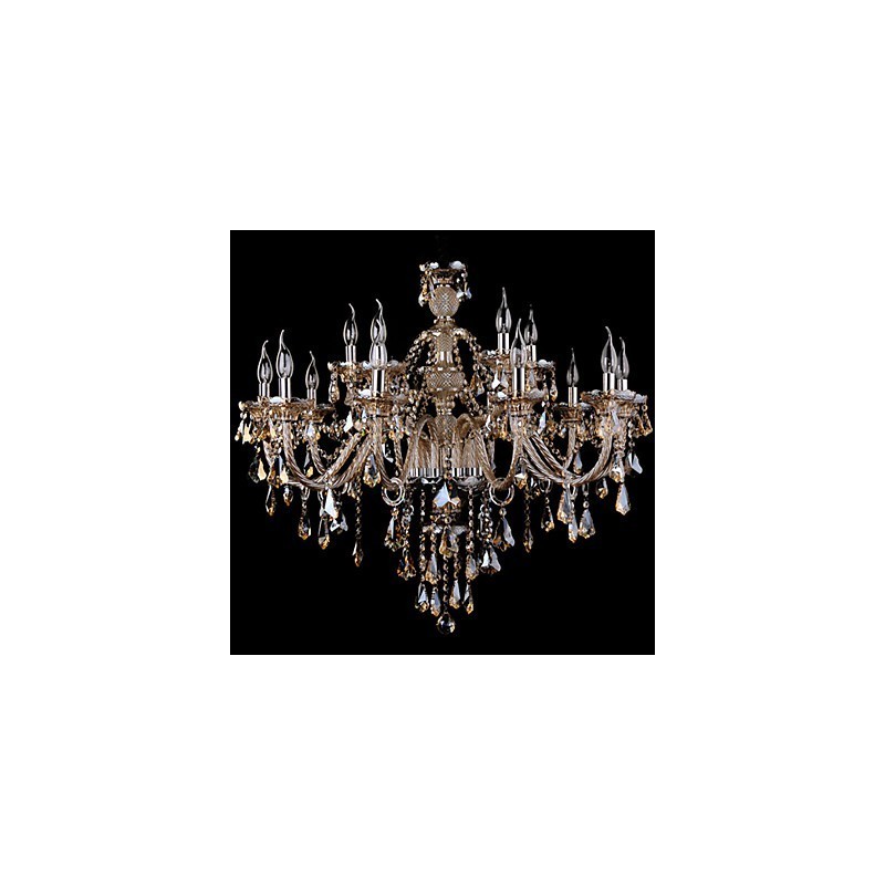 Chandelier Crystal Cognac Color Luxury Modern 2 Tiers Living 15 Lights