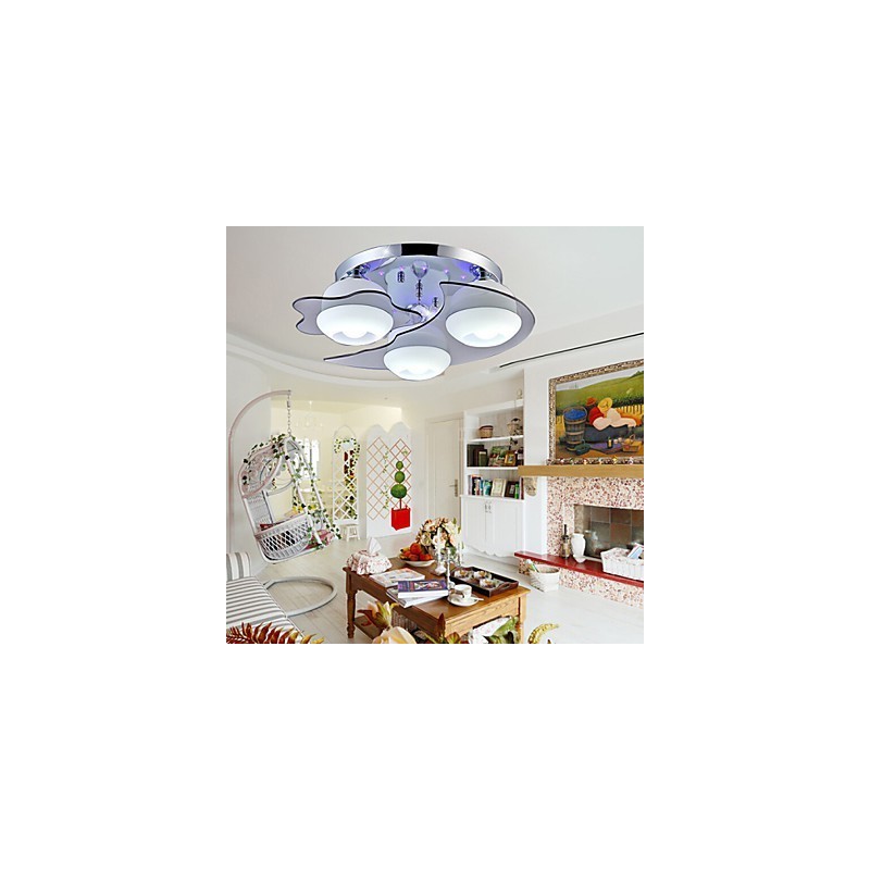 Flush Mount 3 Lights Modern Fashion Contracted White Stainless Steel Metal