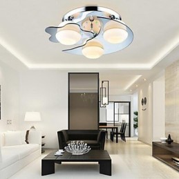 Flush Mount 3 Lights Modern Fashion Contracted White Stainless Steel Metal