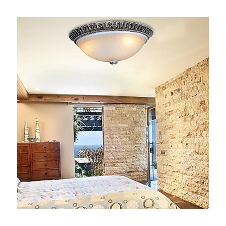 Dark Brown Flush Mount Light Glass Resin Pattern Carving European Classic