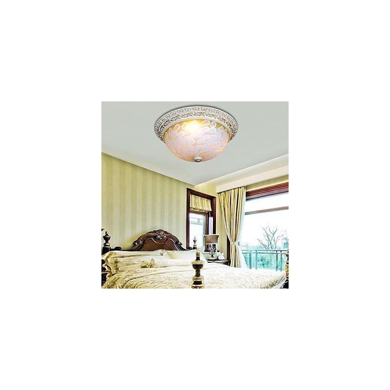 White Flush Mount Light Pattern Glass Resin Gold Carving European Classic