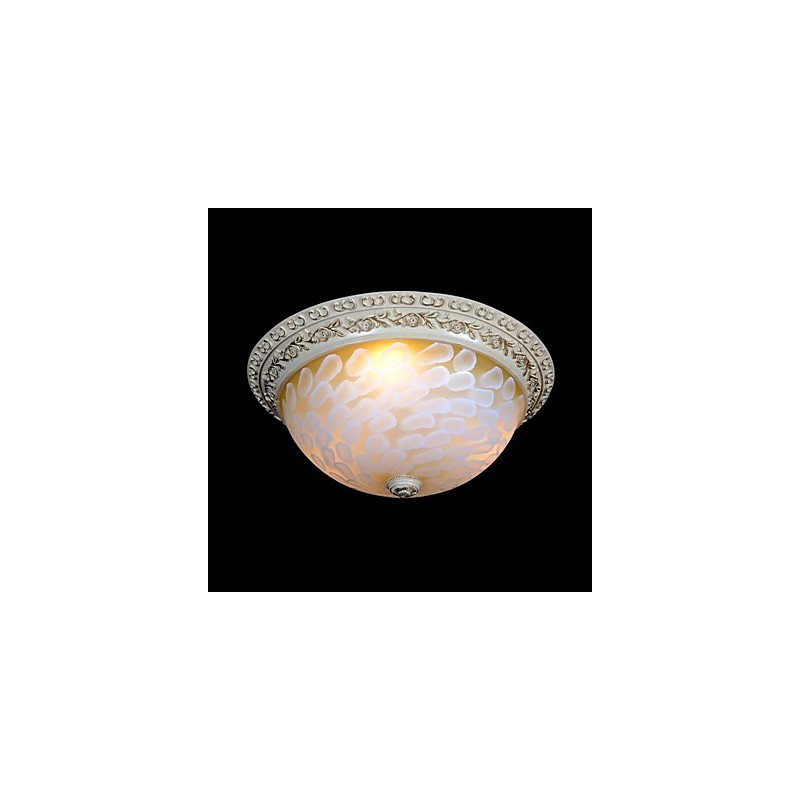 White Flush Mount Light Pattern Glass Resin Gold Carving European Classic