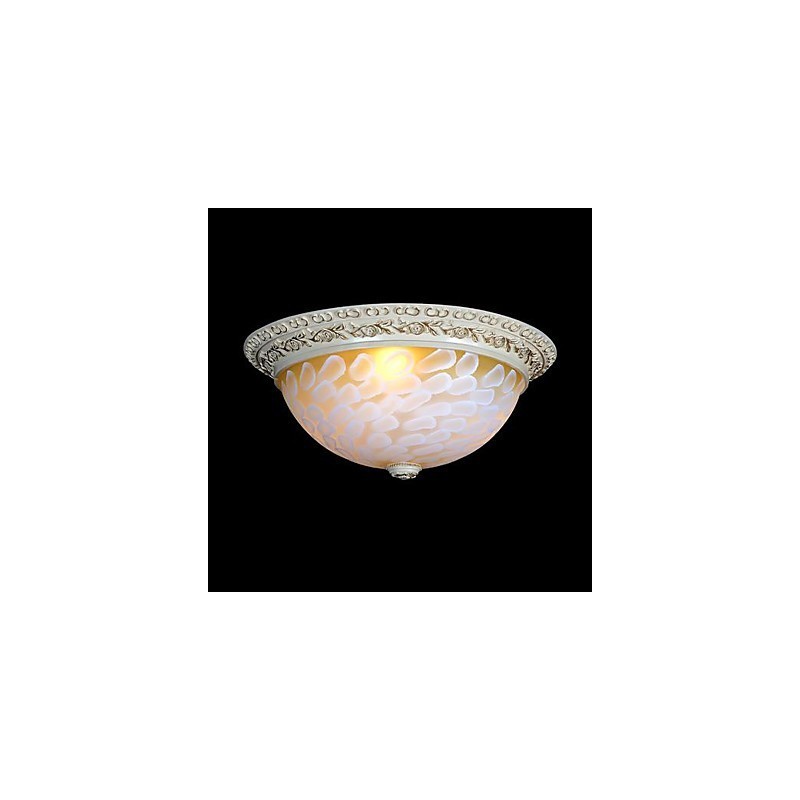 White Flush Mount Light Pattern Glass Resin Gold Carving European Classic
