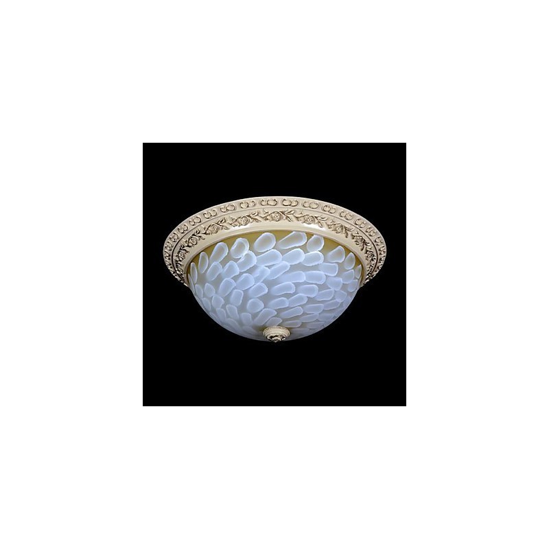 White Flush Mount Light Pattern Glass Resin Gold Carving European Classic