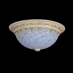 White Flush Mount Light Pattern Glass Resin Gold Carving European Classic