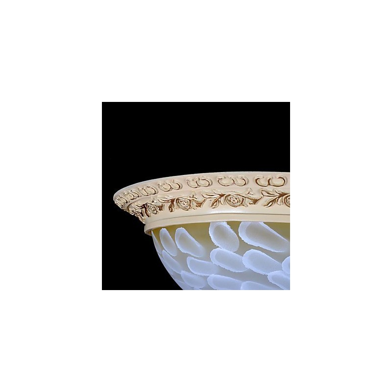White Flush Mount Light Pattern Glass Resin Gold Carving European Classic