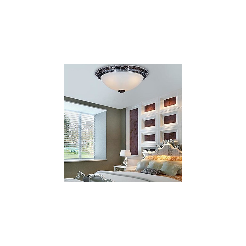 Flush Mount Light Glass Resin Silver Carving Retro European Classic