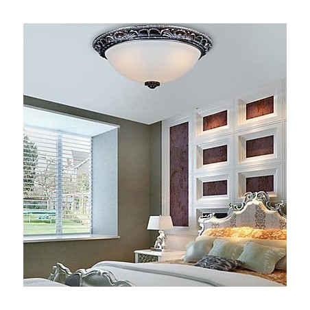 Flush Mount Light Glass Resin Silver Carving Retro European Classic