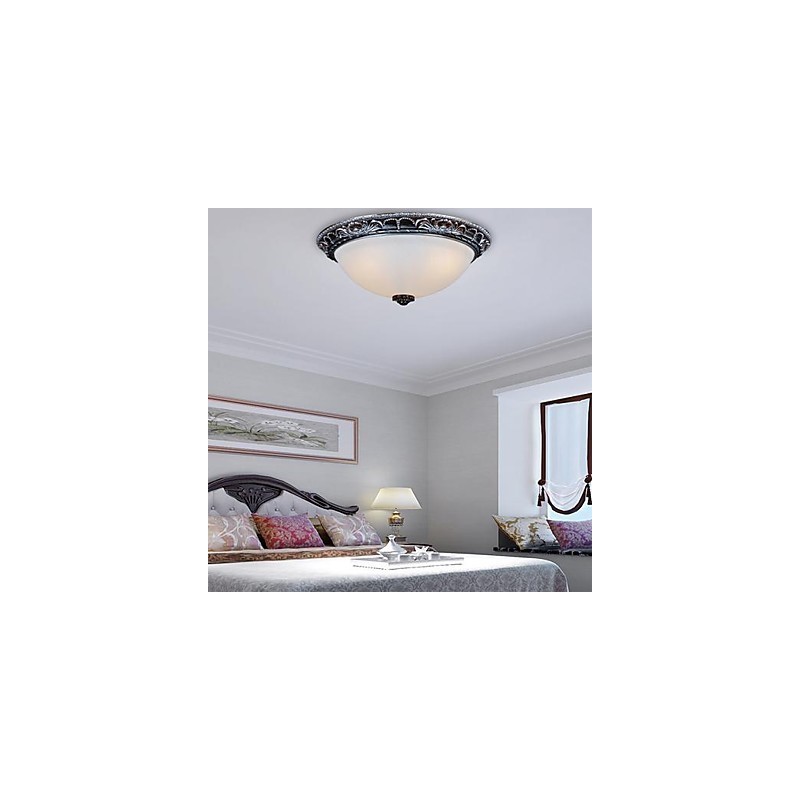 Flush Mount Light Glass Resin Silver Carving Retro European Classic