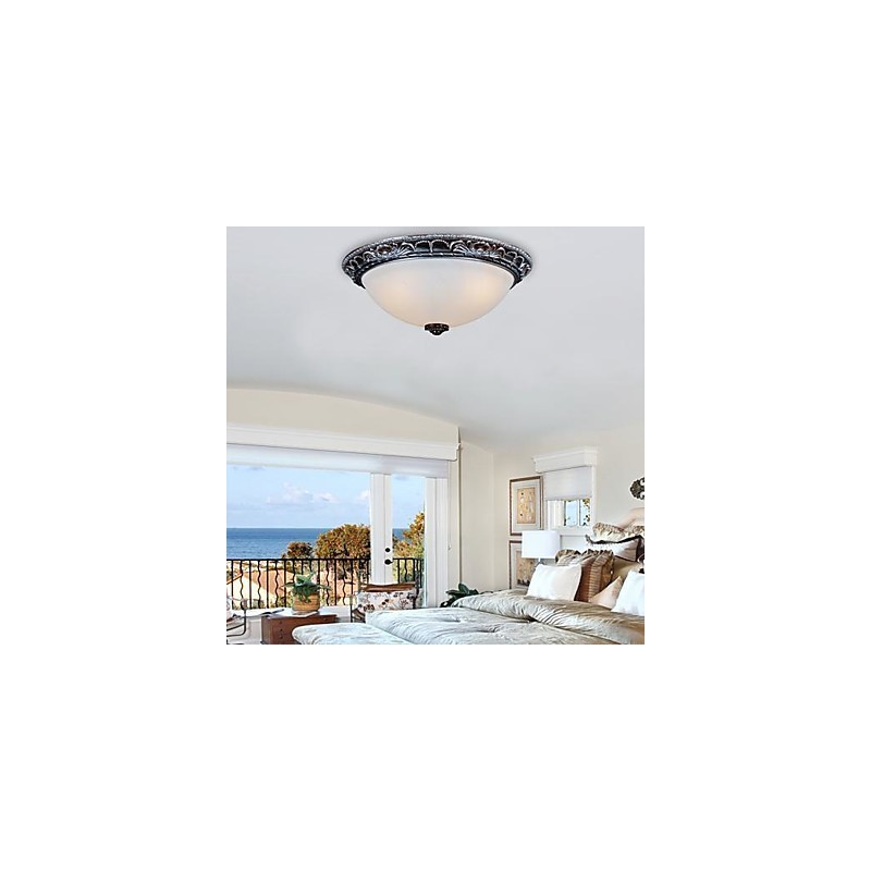 Flush Mount Light Glass Resin Silver Carving Retro European Classic