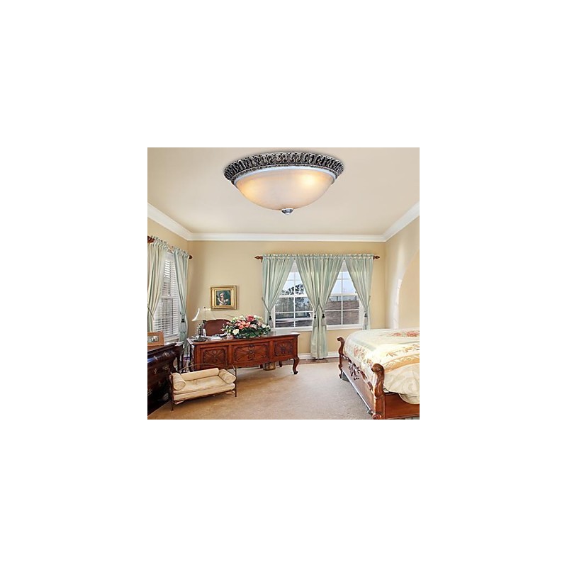 Dark Brown Flush Mount Light Glass Resin Pattern Carving European Classic