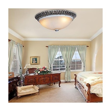 Dark Brown Flush Mount Light Glass Resin Pattern Carving European Classic