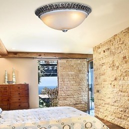 Dark Brown Flush Mount Light Glass Resin Pattern Carving European Classic