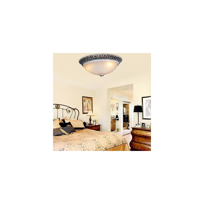 Dark Brown Flush Mount Light Glass Resin Pattern Carving European Classic