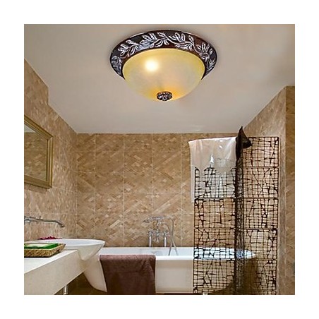 Flush Mount Light White Yellow Glass Resin Silver Carving European Classic