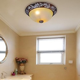 Flush Mount Light White Yellow Glass Resin Silver Carving European Classic