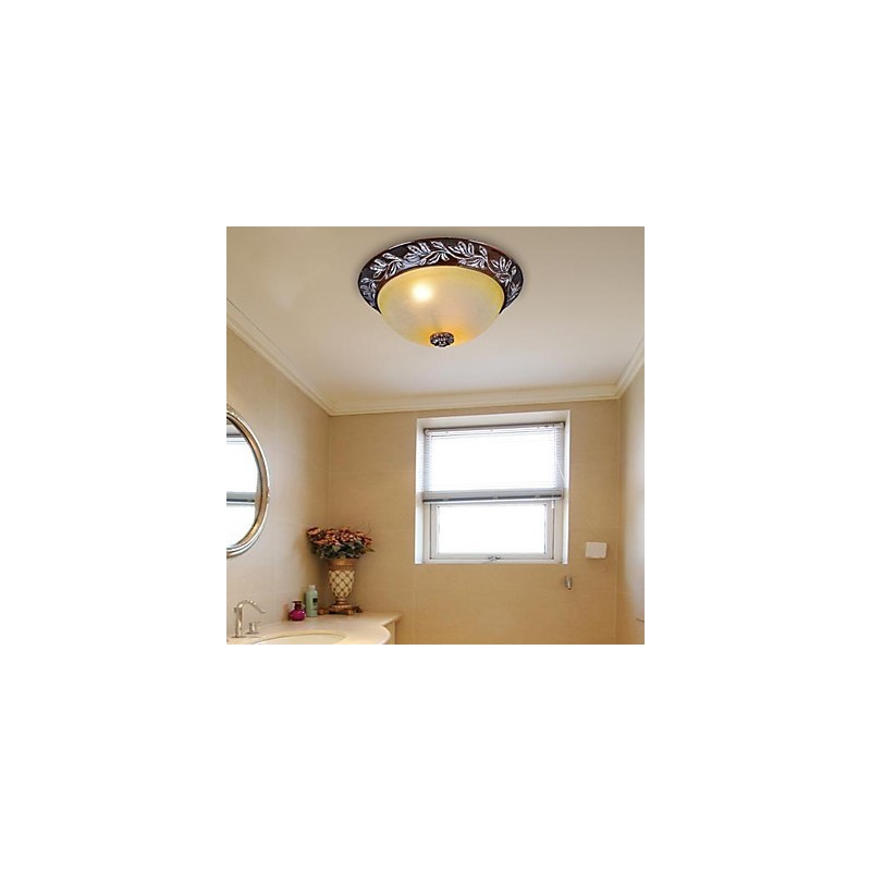 Flush Mount Light White Yellow Glass Resin Silver Carving European Classic