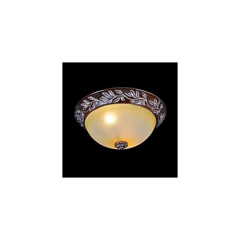 Flush Mount Light White Yellow Glass Resin Silver Carving European Classic