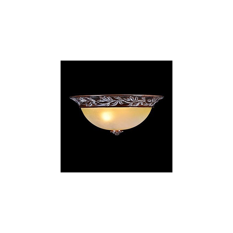 Flush Mount Light White Yellow Glass Resin Silver Carving European Classic