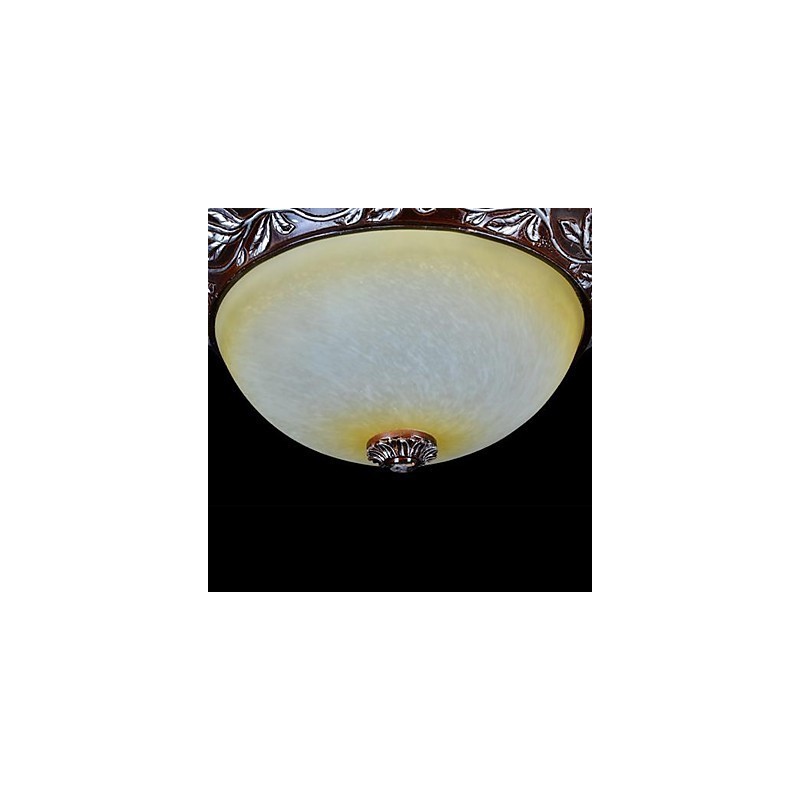 Flush Mount Light White Yellow Glass Resin Silver Carving European Classic