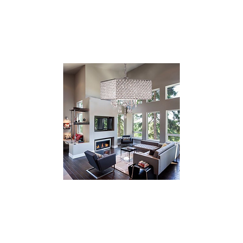 Modern Contemporary Drum Crystal Painting Metal Chandelier