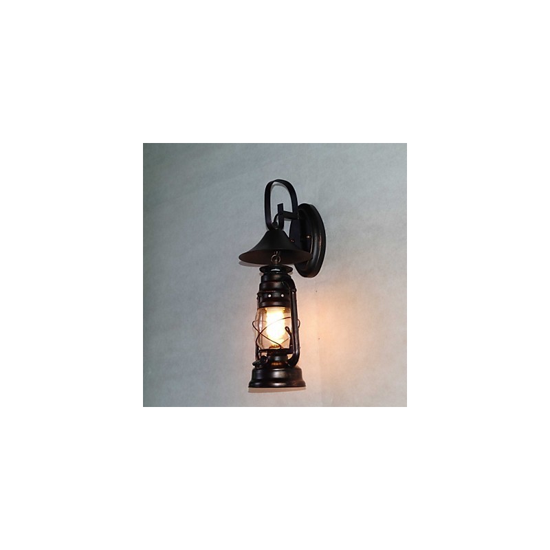 Vintage Black Metal Lantern Wall Lamp with One Light