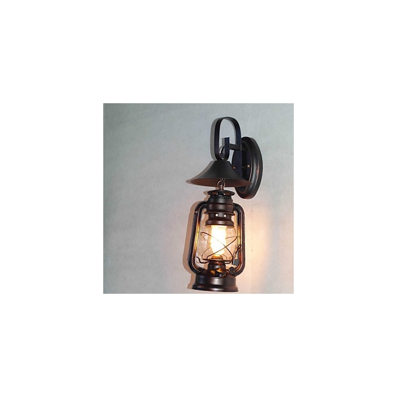 Vintage Black Metal Lantern Wall Lamp with One Light
