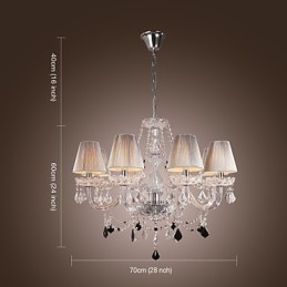 Chandelier Crystal Luxury Modern Living 8 Lights with Fabric Shade