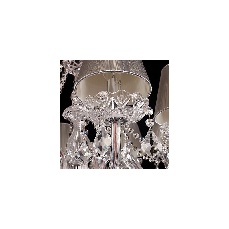 Chandelier Crystal Luxury Modern Living 8 Lights with Fabric Shade