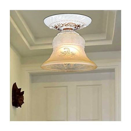 White Flush Mount Light Pattern Glass Shade Hand Gilt European Retro Classic