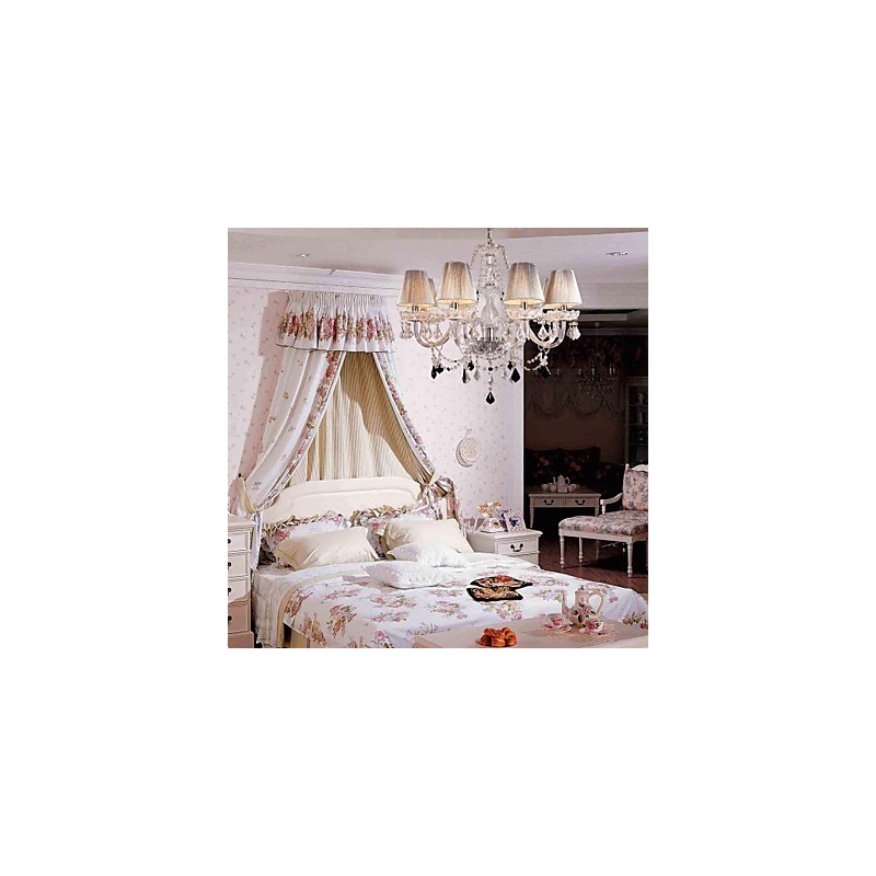 Chandelier Crystal Luxury Modern Living 8 Lights with Fabric Shade