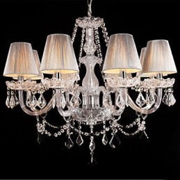 Chandelier Crystal Luxury Modern Living 8 Lights with Fabric Shade